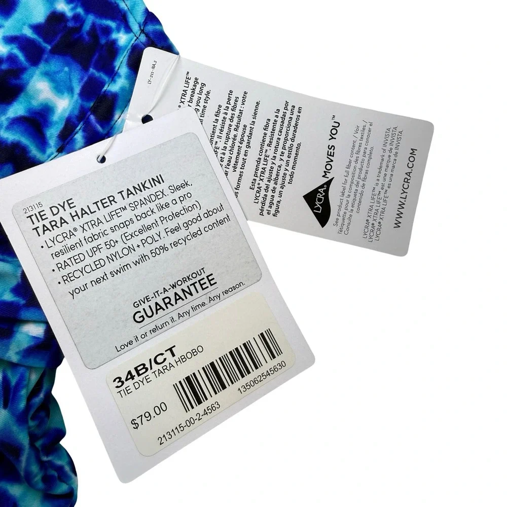 Athleta Tara Halter Tankini Swim Top Blue Tie Dye 34 B/C Tall 213115 NWT - Picture 5 of 9